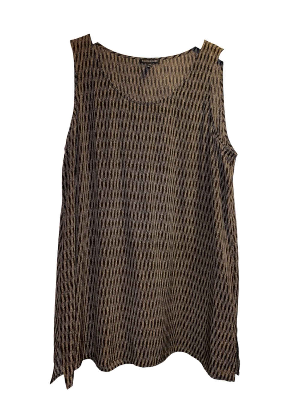 Eileen Fisher Black and Tan Patterned Sleeveless Tank